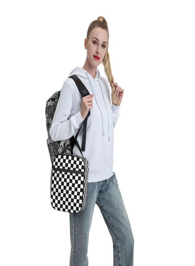 Futterya Tote Lunch Bag for Adult Black White Racing and Checkered Pattern Insulated Reusable Lunch Box for Work Office - Image 4